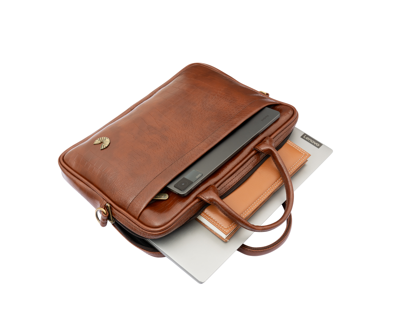 Carrie LuxeCroco Brown Laptop Bag – Classic Executive Companion