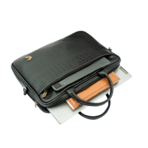 Carrie LuxeCroco Black Laptop Bag – Professional Sleek Organizer