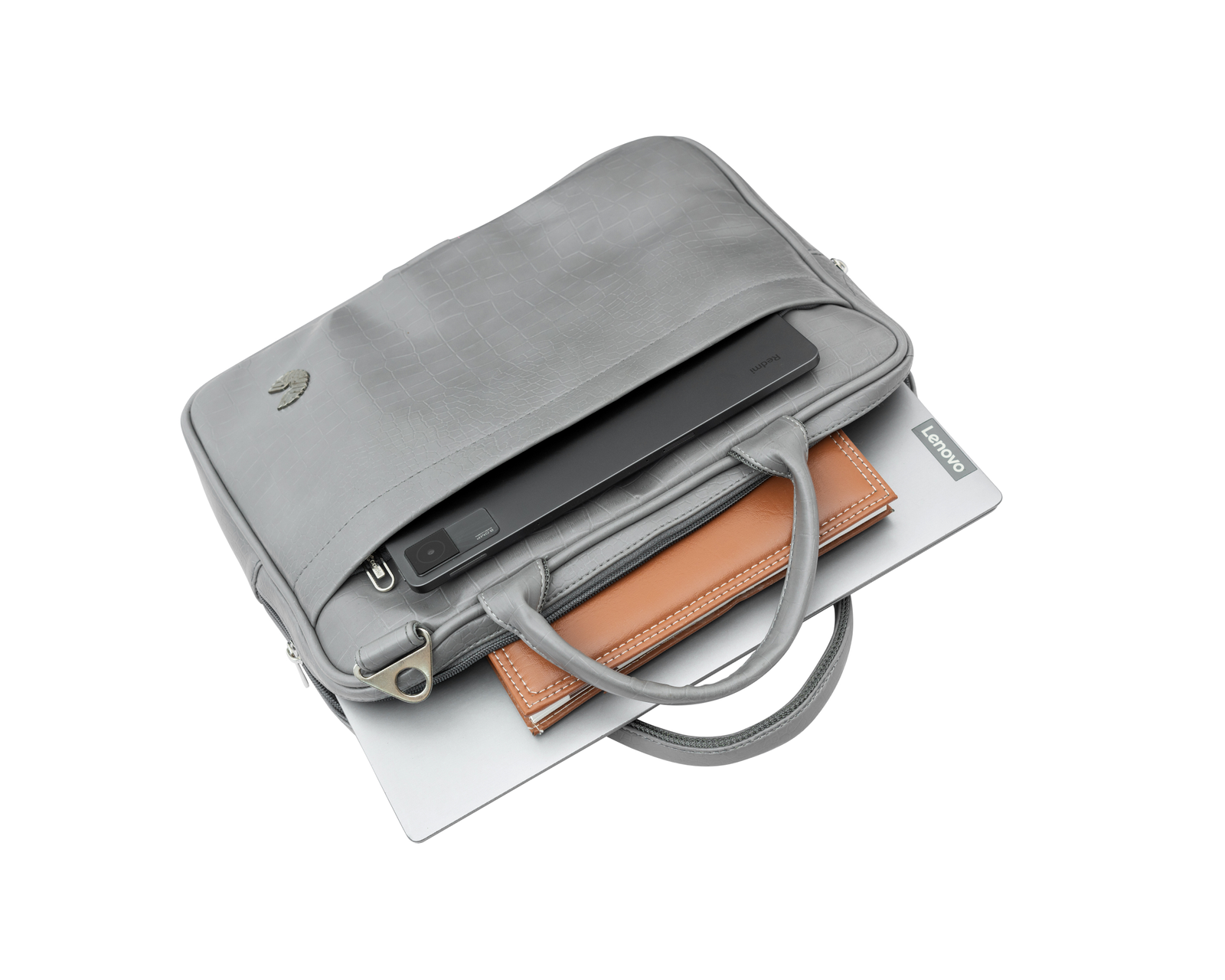 Carrie LuxeCroco Grey Laptop Bag – Elegant Professional Companion